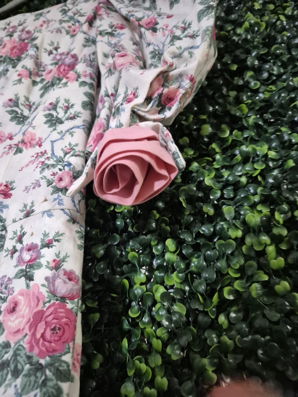 Women's Handmade Vintage Pink Floral Puff-Sleeve Midi Dress - Picture 5 of 11